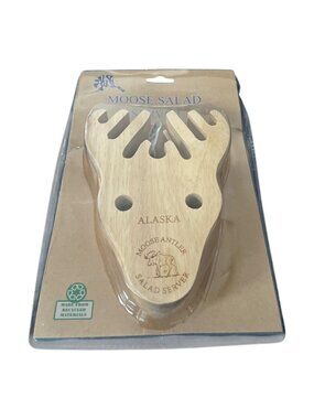 Alaska Moose Salad Server Wooden Utensil Antler Shape Novelty Kitchen Tool